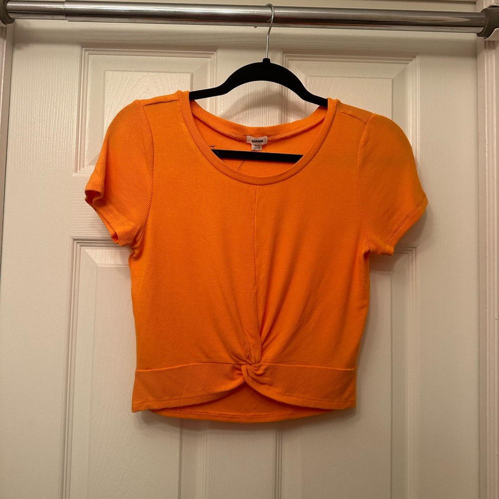 Garage Orange Knot-Front Short Sleeve Top